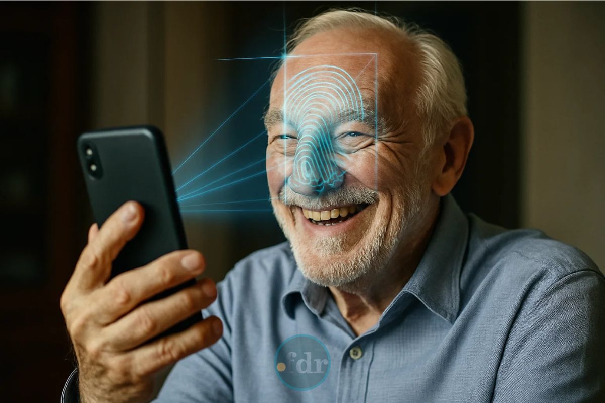 Um senhor com o celular fazendo a Prova de Vida INSS