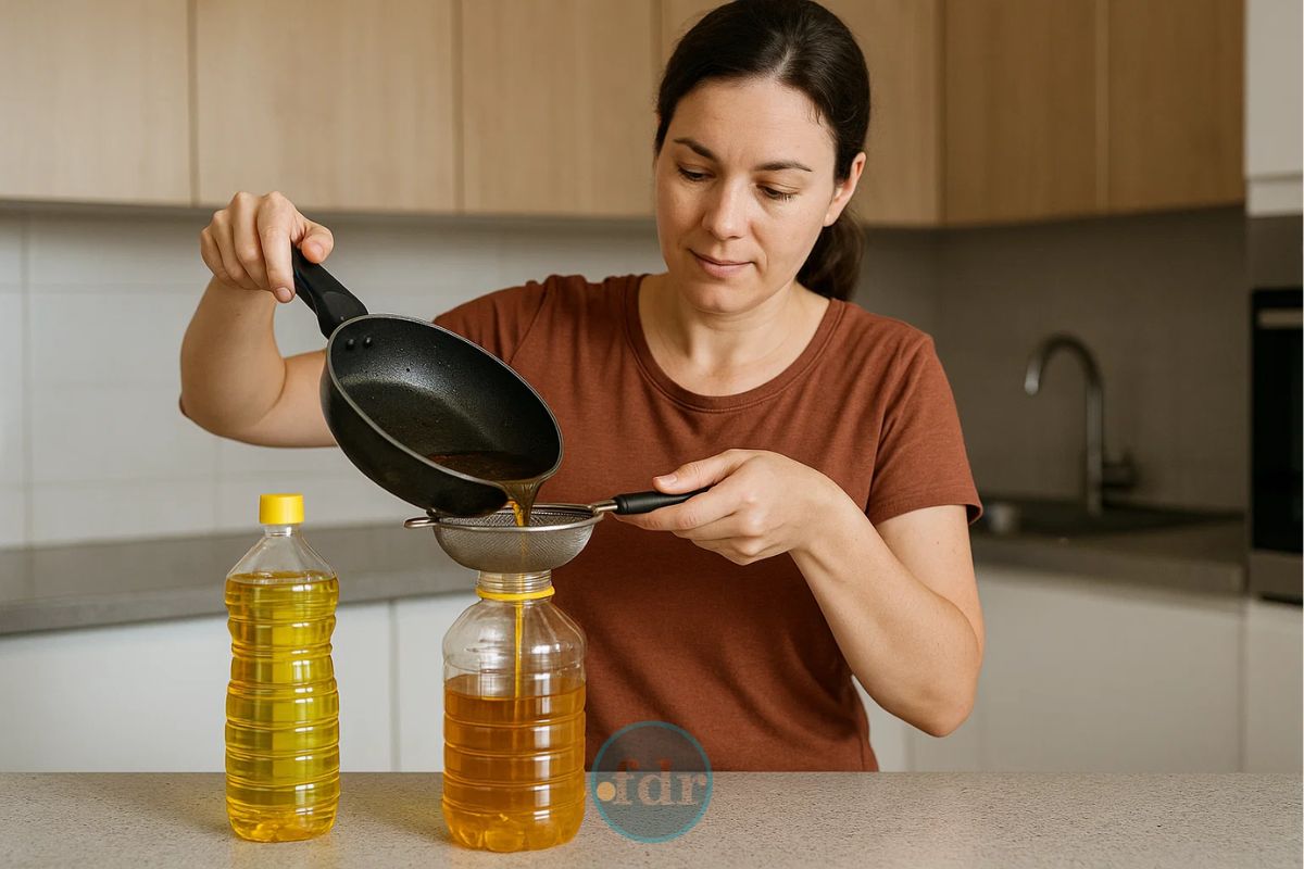 Uma mulher que aprendeu a como reutilizar o óleo de cozinha usado