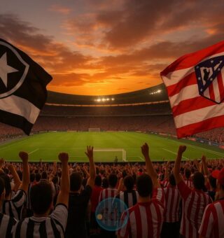 Pessoas na arquibancada procuram o Placar do jogo do Botafogo