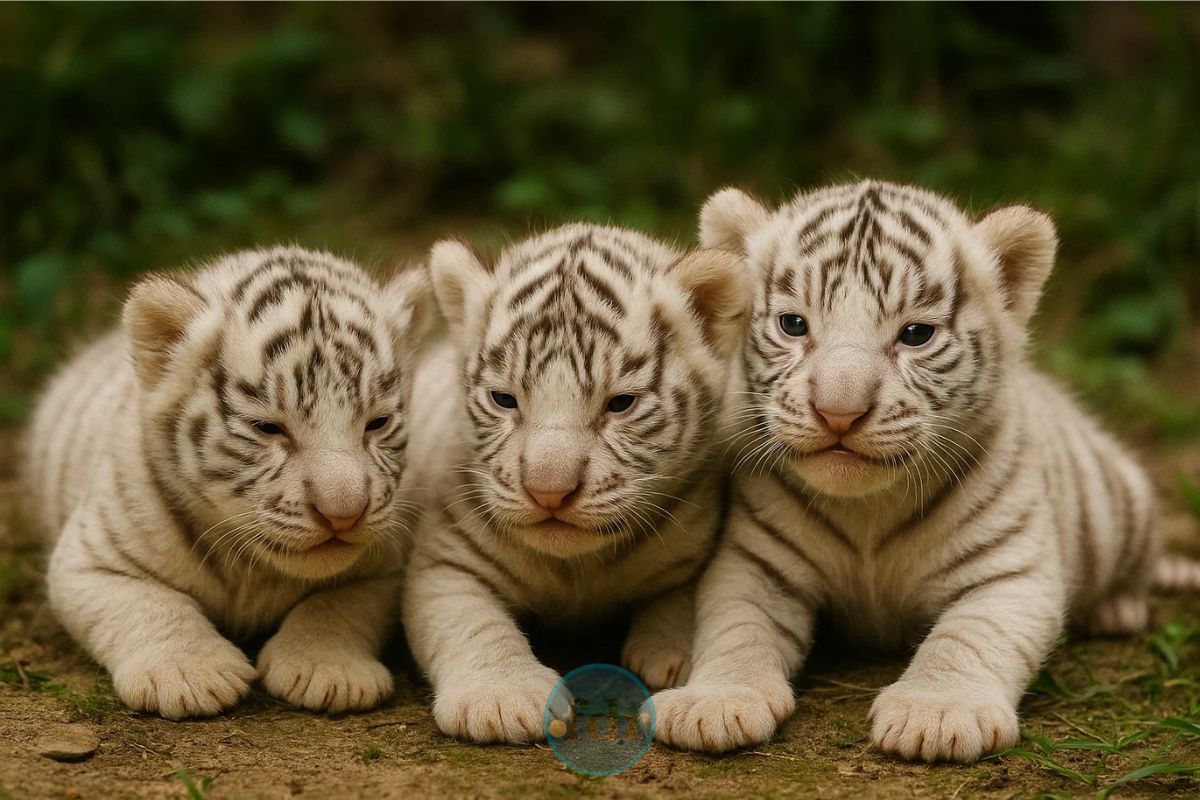 3 filhotes de tigre juntos no chão