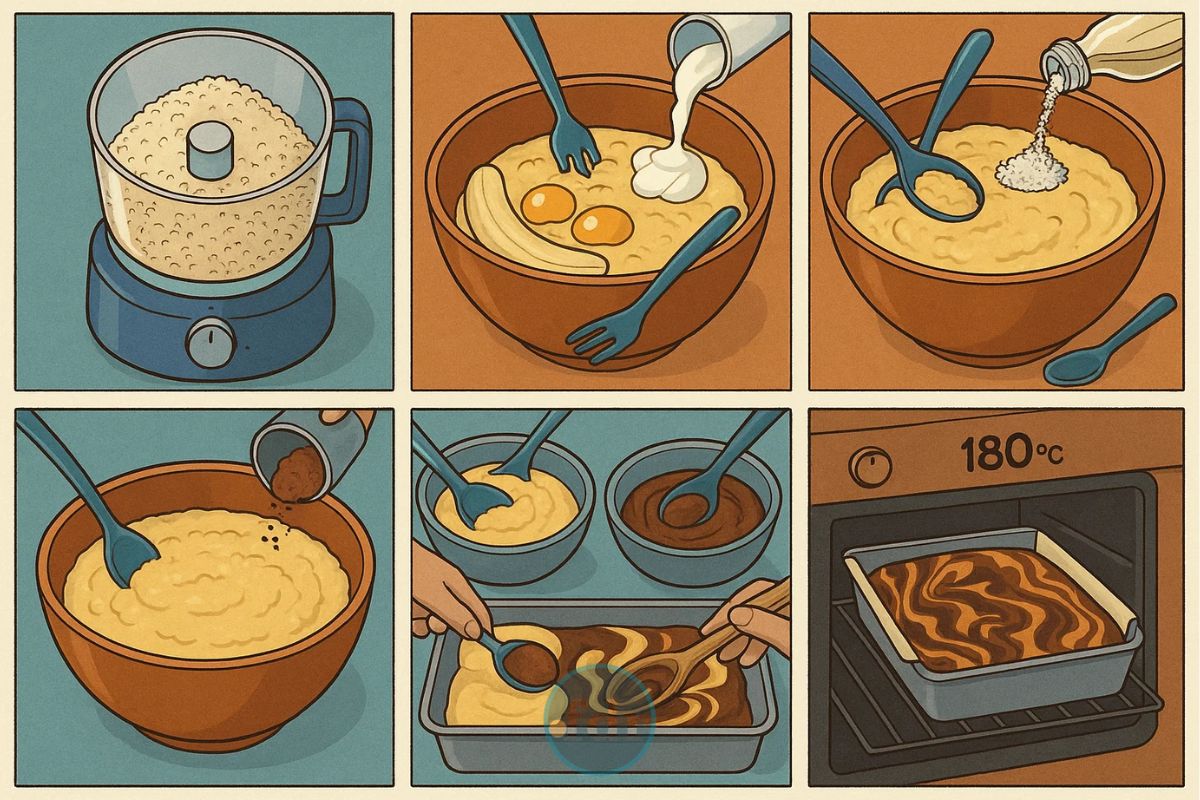Ilustração do passo a passo para fazer o bolo de Mármore