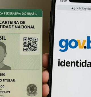 Novo documento ao lado do smartphone com a tela na conta do Gov.br