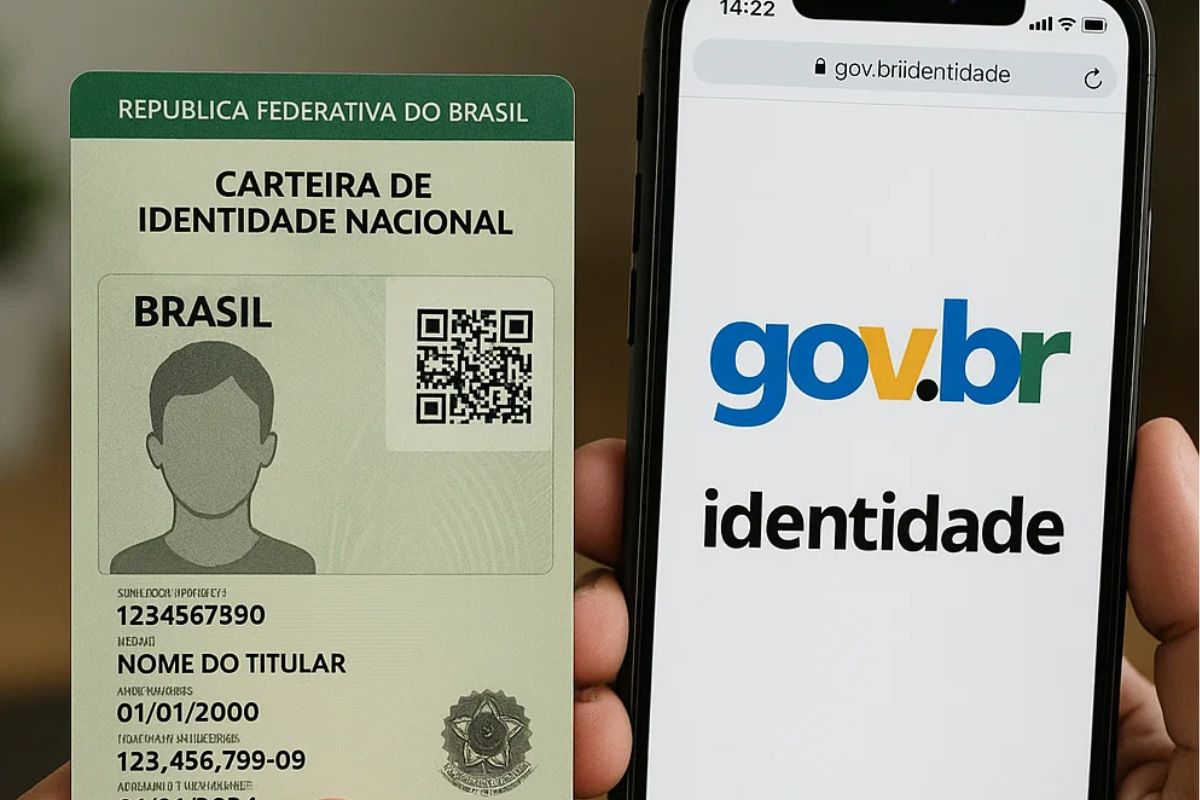 Novo documento ao lado do smartphone com a tela na conta do Gov.br