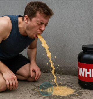 Um rapaz vomitando depois de ingerir um Whey proibido pela Anvisa
