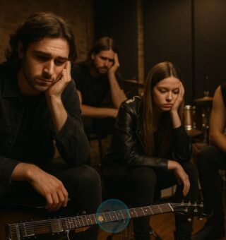 Banda de Rock Lendária triste no estpudio