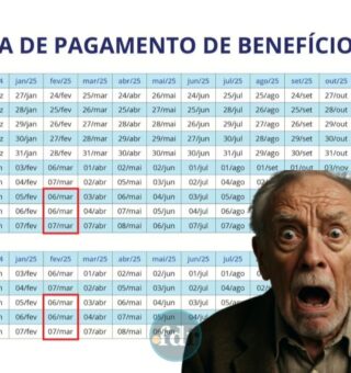 Um senhor preocupado com o calendário INSS ao fundo