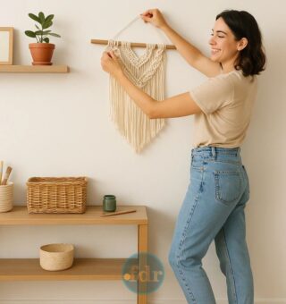 Uma mulher decorando sua casa sem gastar