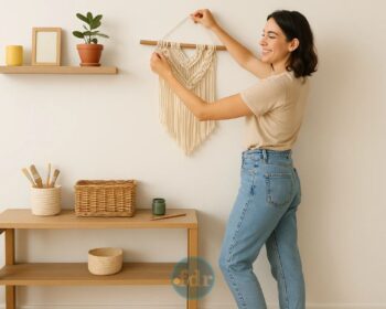 Uma mulher decorando sua casa sem gastar