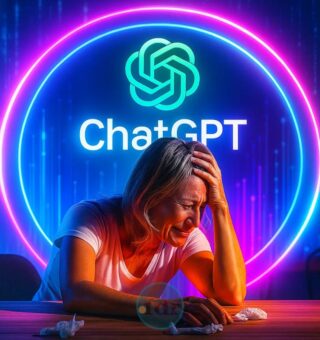 Uma mulher chorando porque o ChatGPT não está funcionando