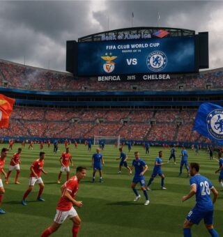 jogadores do Chelsea e Benfica no campo
