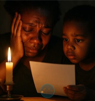 Uma mãe chora ao lado do seu filho vendo que a  conta de luz vai subir