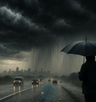 Uma pessoa com guarda-chuva em uma Essas DUAS cidades do SUL onde está chovendo
