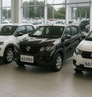 Fiat Mobi e Renault Kwid ao lado de um Citroën C3