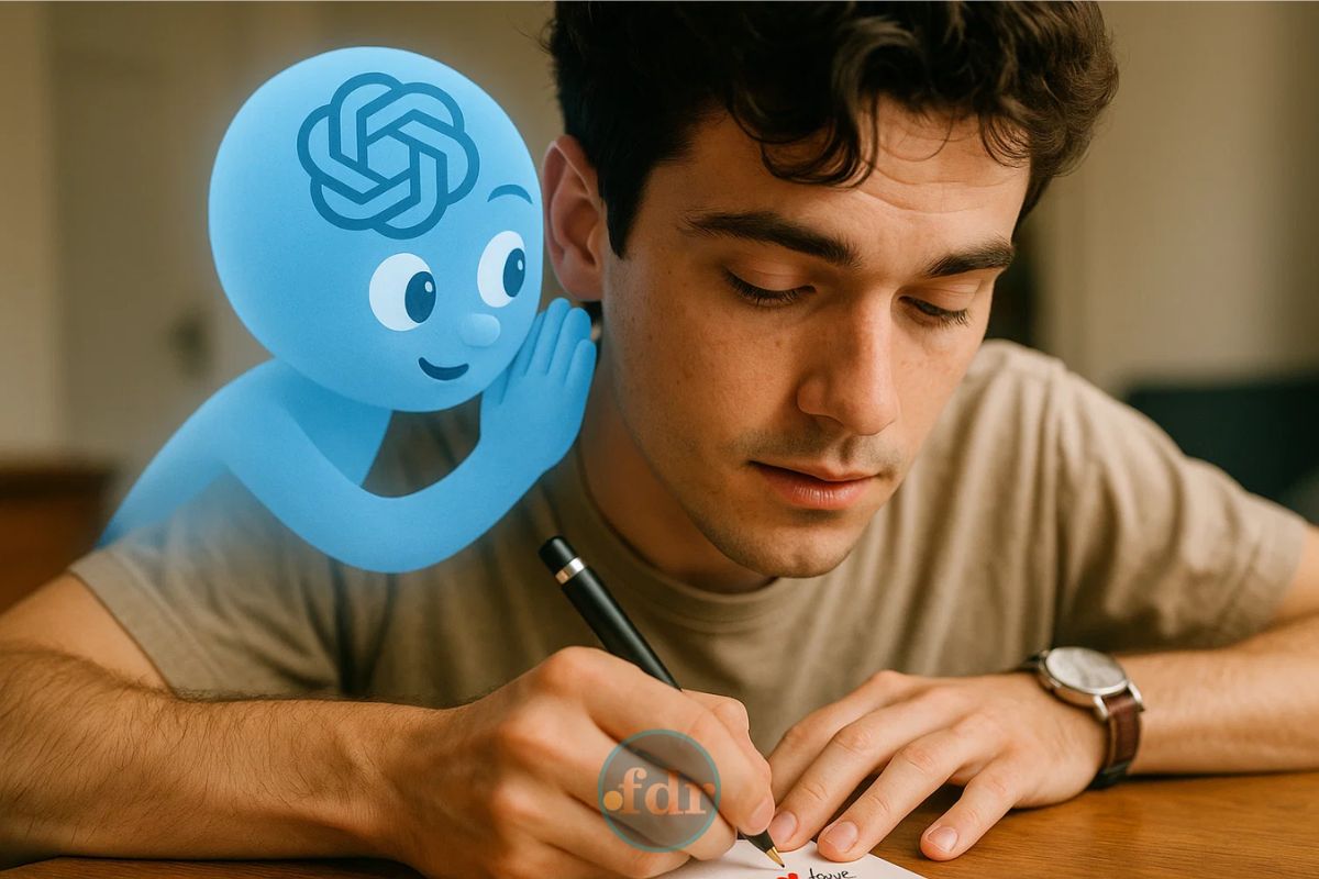 Um rapaz recebendo dicas do ChatGPT para fazer Frases dia dos namorados
