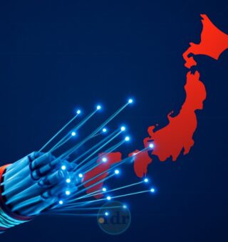 Imagem de um cabo e o mapa do Japão, ilustrando a Internet mais rápida do mundo