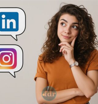 Uma mulher em dúvida entre o LinkedIn ou Instagram