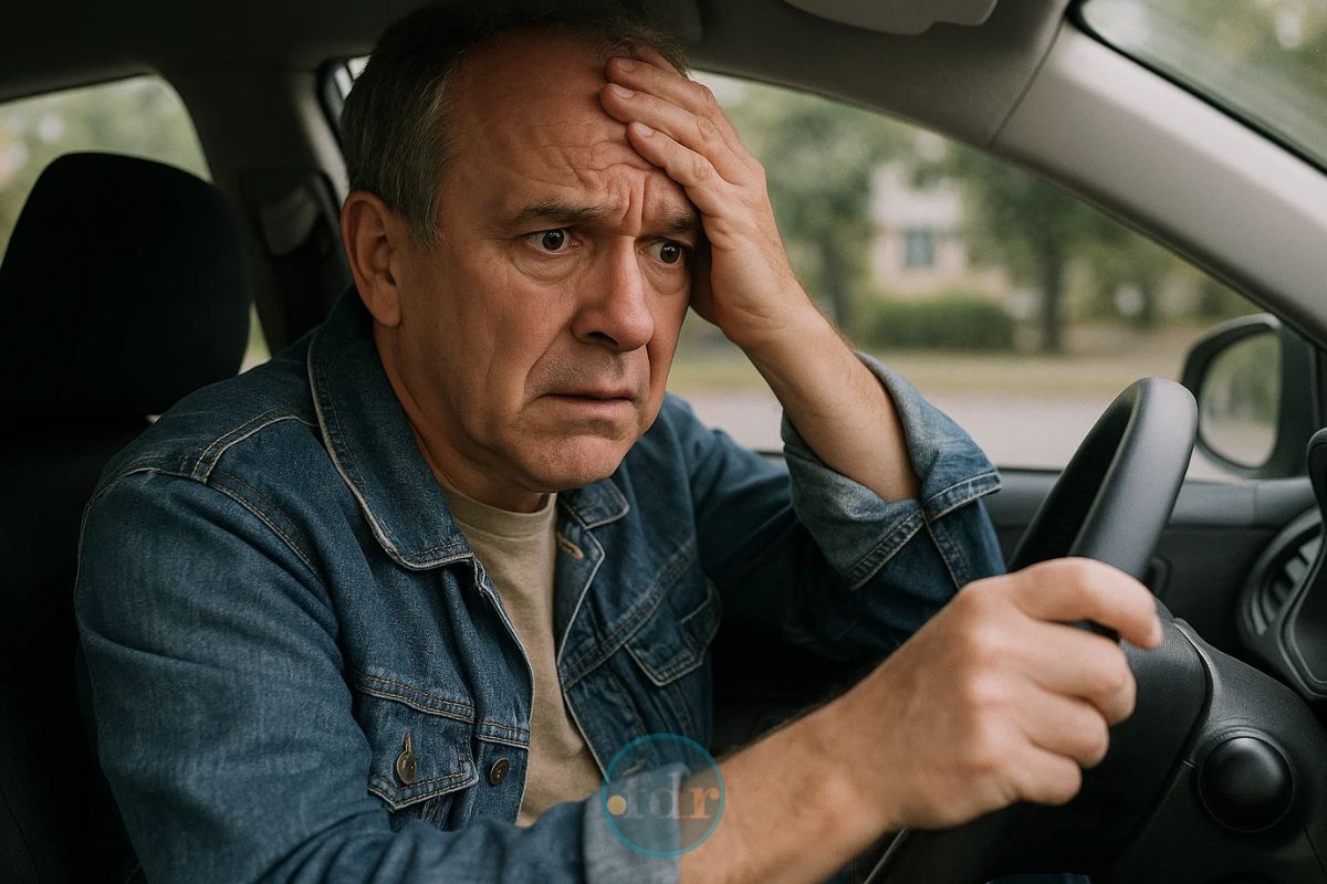 Um dos Motoristas +50 anos preocupados em frente ao volante