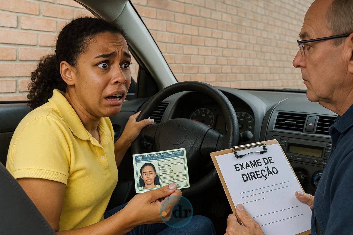 Uma mulher preocupada no carro após ver as Mudanças na CNH