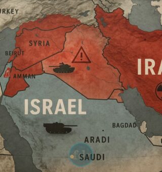Ilustração de um mapa mostrando Por que Israel e Irã estão em Guerra