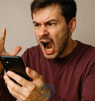 Uma pessoa irritada depois de ver qual é o celular que mais trava