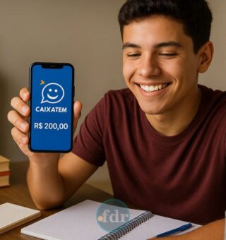 Um jovem feliz porque ganhou R$ 200,00 no Caixa TEM