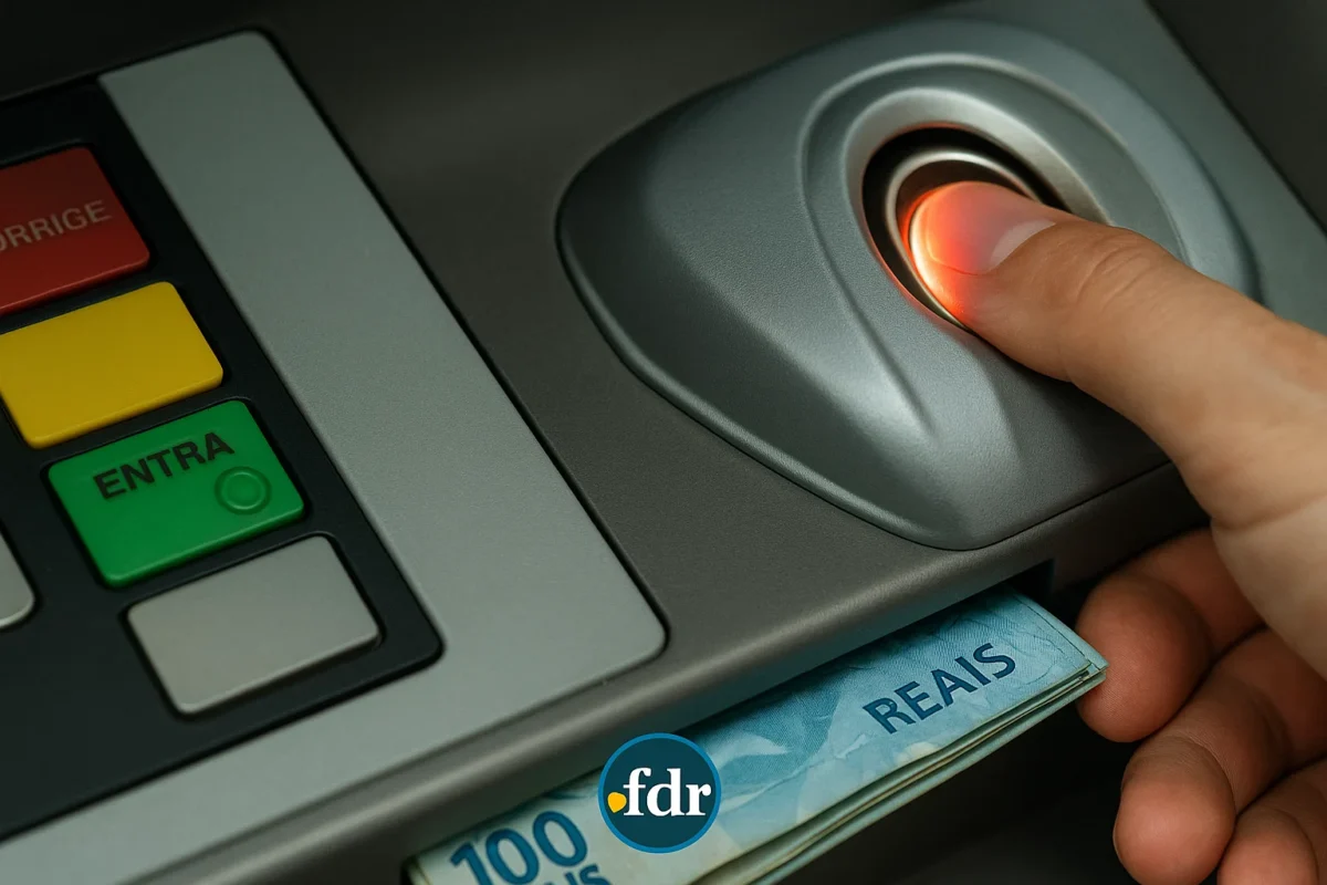Uma pessoa realizando o saque do empréstimo Bolsa Família