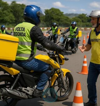 Um instrutor e motoboy de Volta Redonda na pista de teste