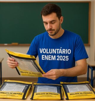 Um dos Voluntários do ENEM com o malote de provas na mão