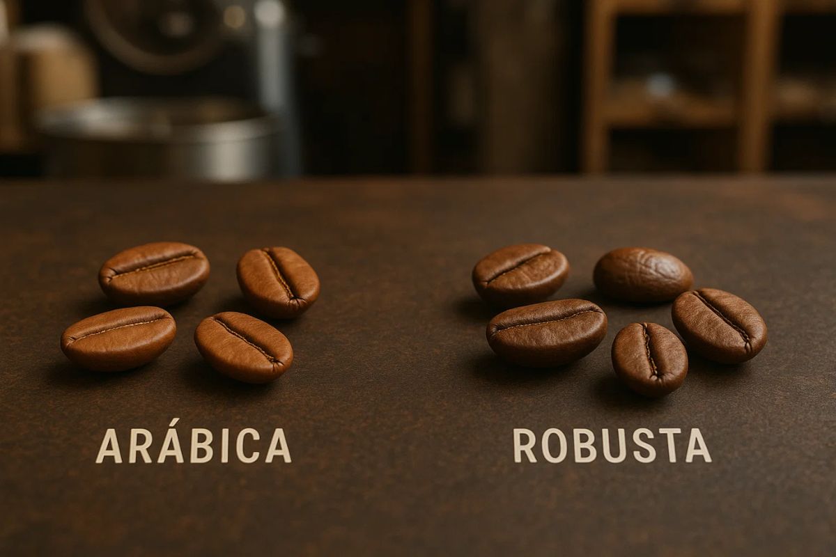 Imagem comparando o café arábica e robusta