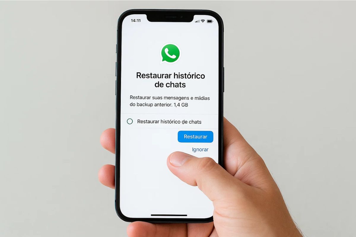 Uma pessoa com o celular na mão procura pela lixeira do WhatsApp