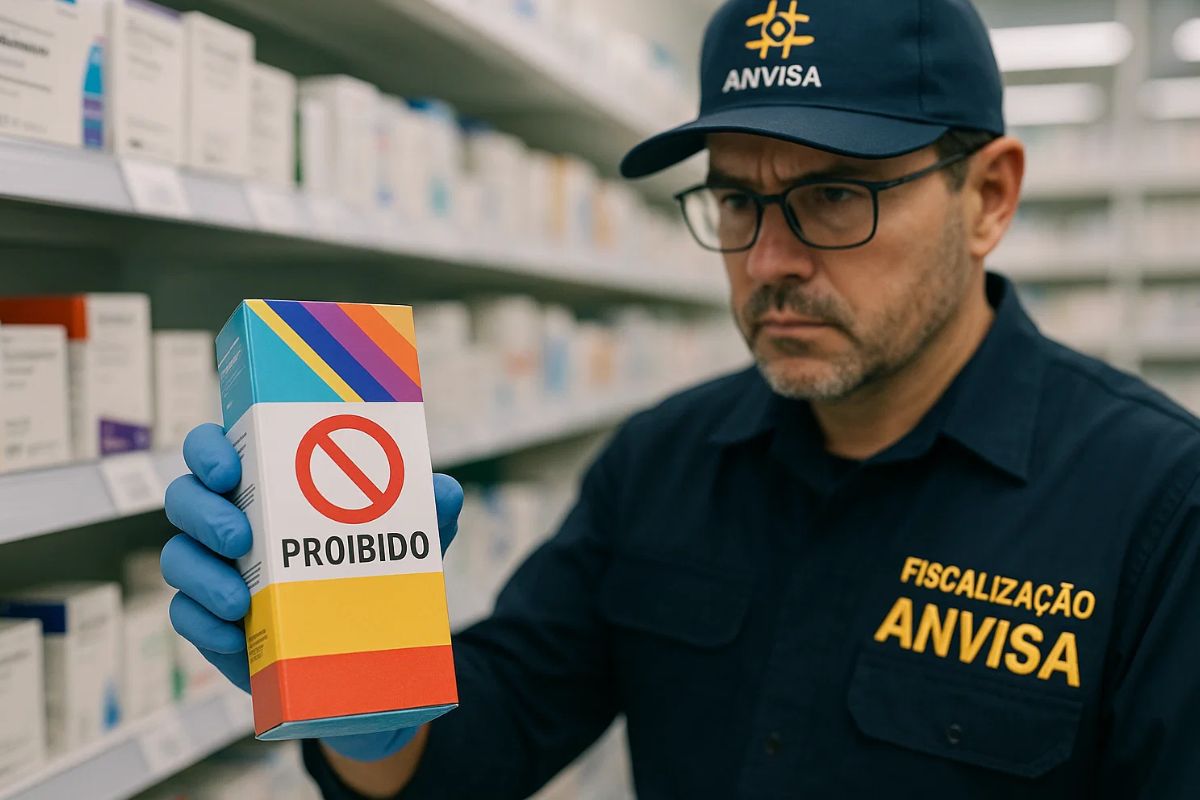 Agente da Anvisa retirando a Marca de medicamento da prateleira