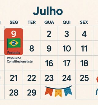 Calendário com destaque para o 9 de julho