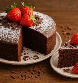 Bolo de 2 ingredientes de chocolate com morango