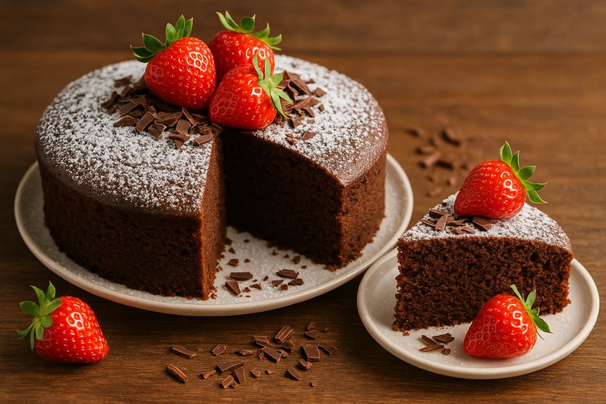 Bolo de 2 ingredientes de chocolate com morango