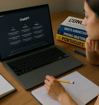 Uma jovem estudando com o ChatGPT
