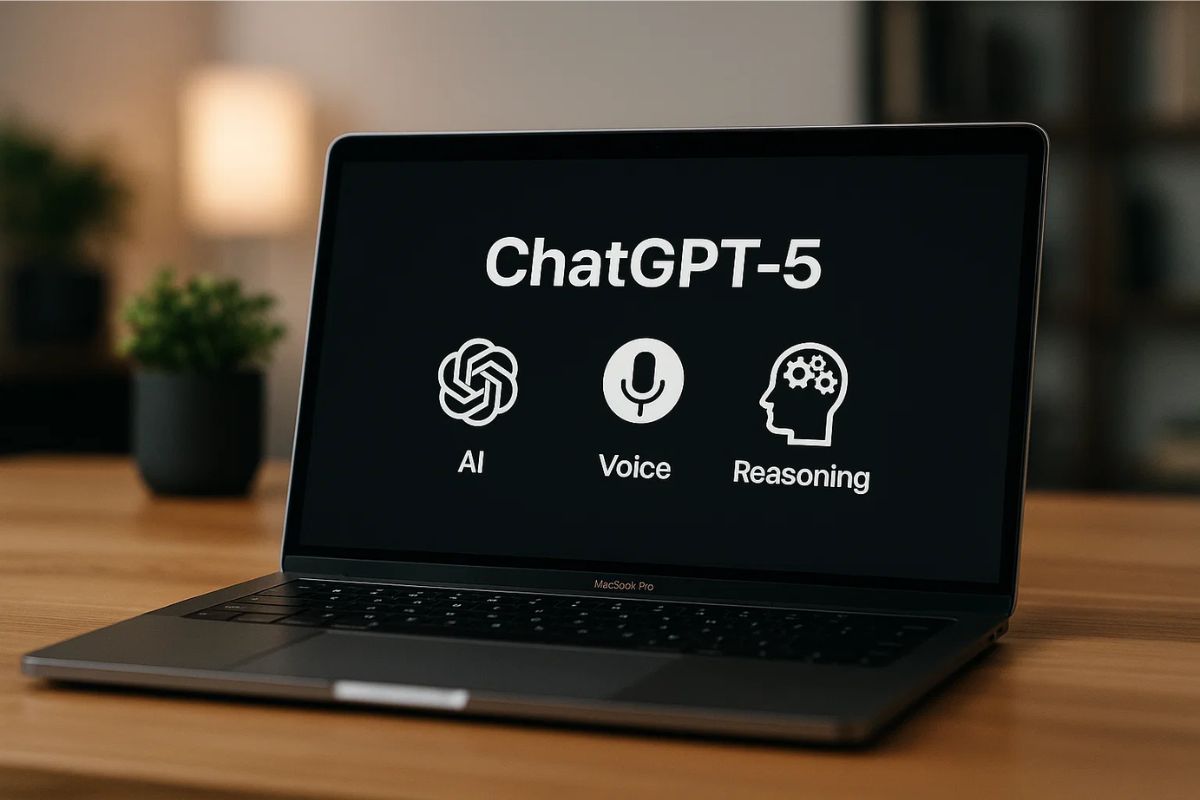 ChatGPT-5 na tela de um notebook