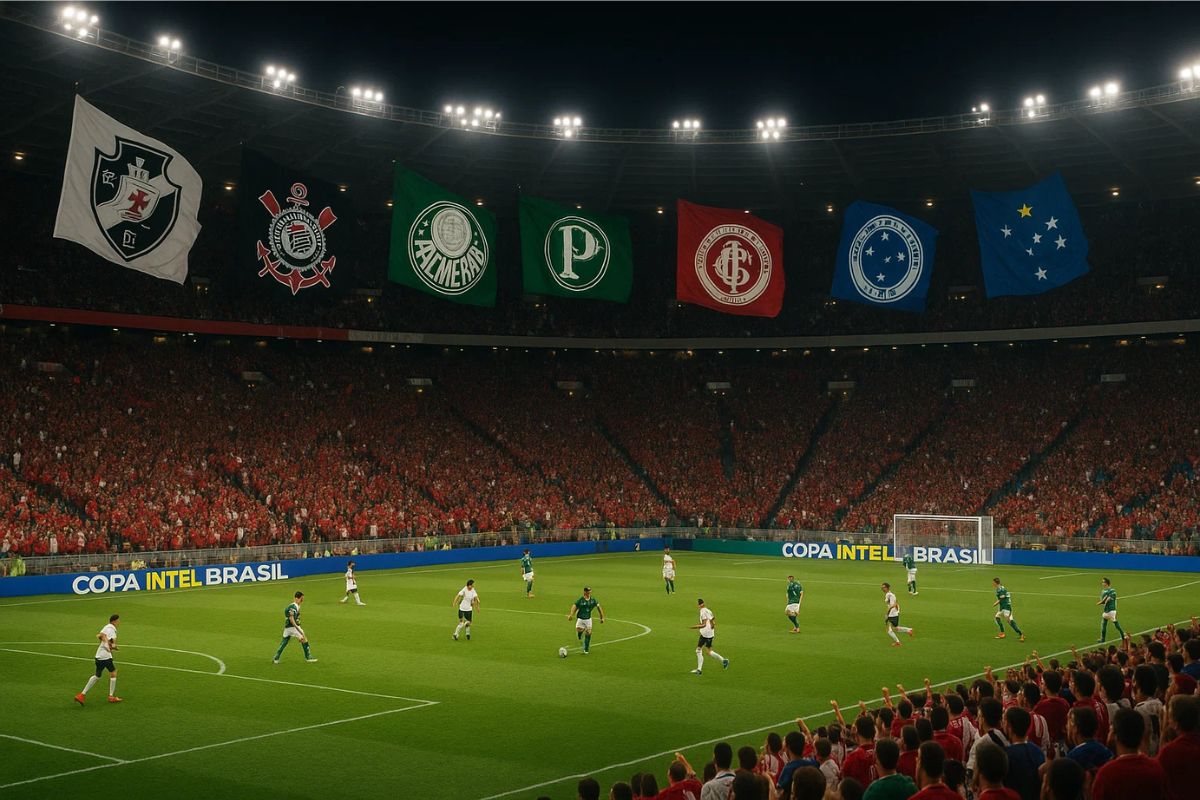 Campo com bandeira dos jogos da Copa do Brasil 2025