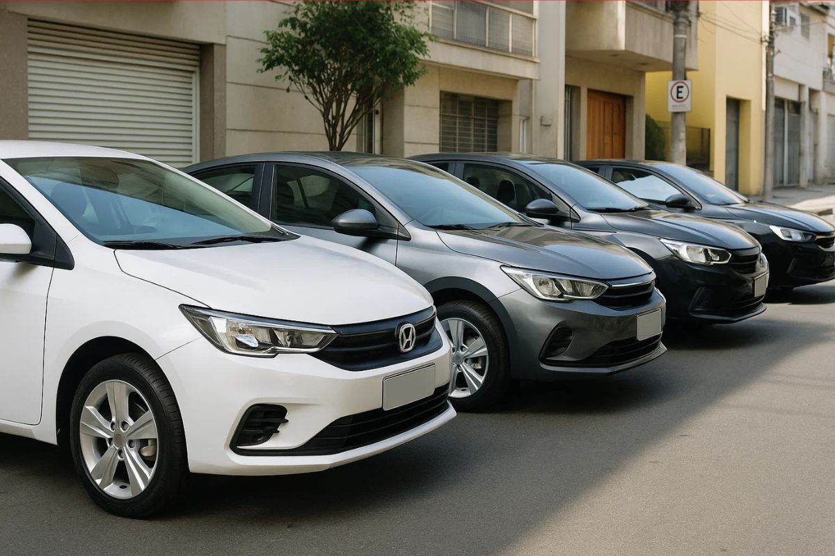 Uma Cor de carro para cada gosto estacionado: branco, cinza, preto