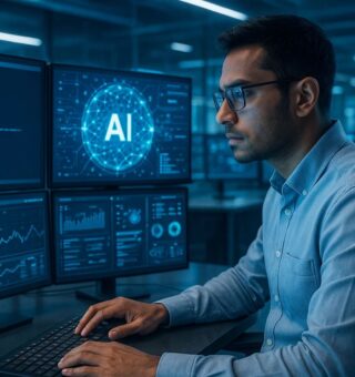 Engenheiro de IA em frente ao computador