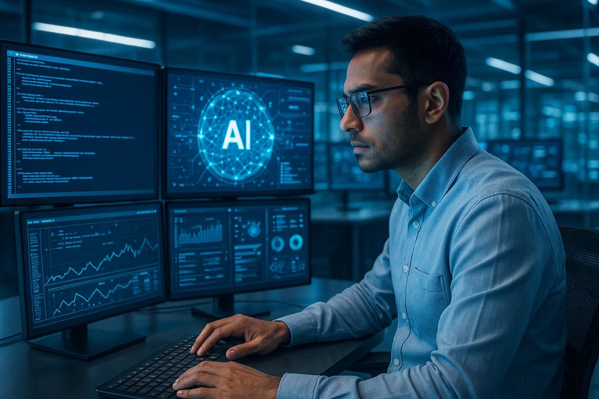 Engenheiro de IA em frente ao computador