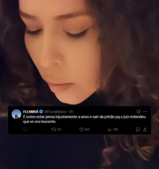 Flora Matos e no centro há um tweet seu