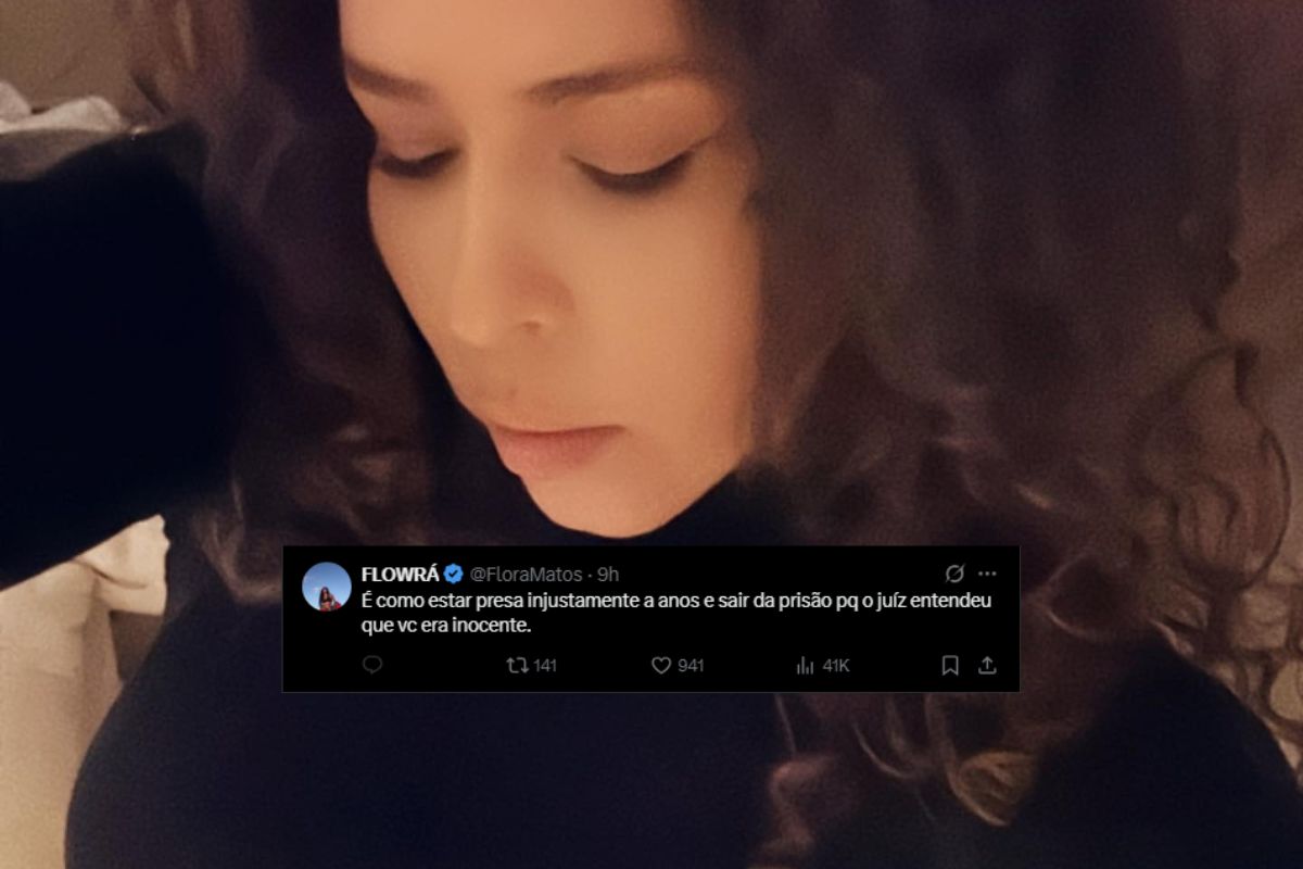 Flora Matos e no centro há um tweet seu