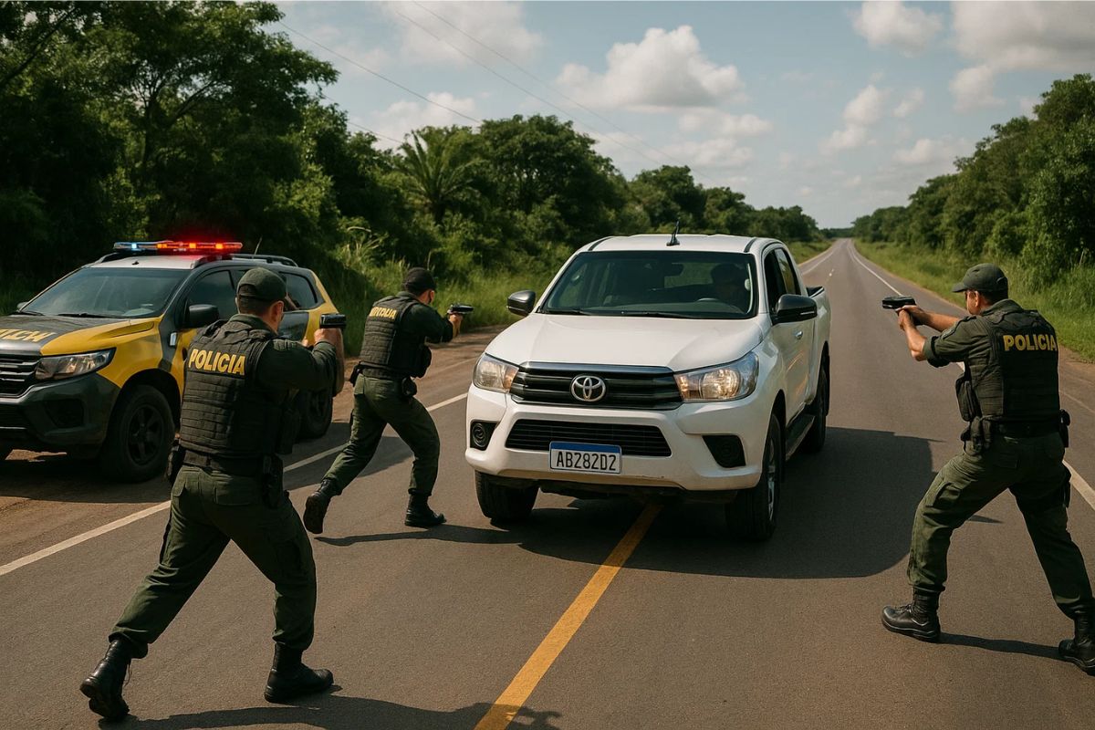 ´Três policiais interceptam uma Hilux furtada