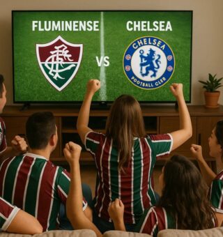 Torcedores na sala vendo o Jogo do fluminense