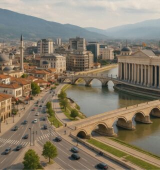 Foto panorâmica da capital da Macedônia do Norte