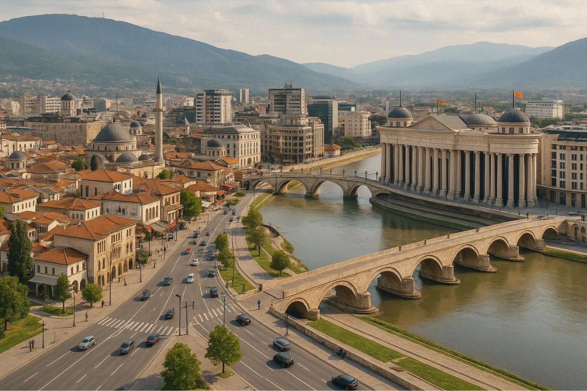 Foto panorâmica da capital da Macedônia do Norte