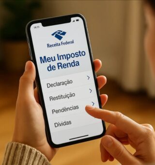 Uma pessoa fazendo a consulta no aplicativo do Meu Imposto de Renda