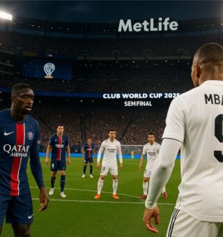 Imagem do Mundial de Clubes entre PSG e Real Madrid