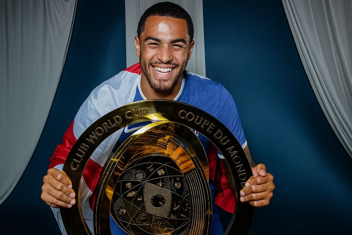 Levi Colwill comemorando a vitória do Mundial de Clubes da FIFA