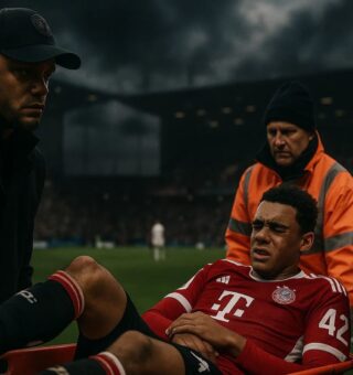 Kompany olhando Musiala na maca